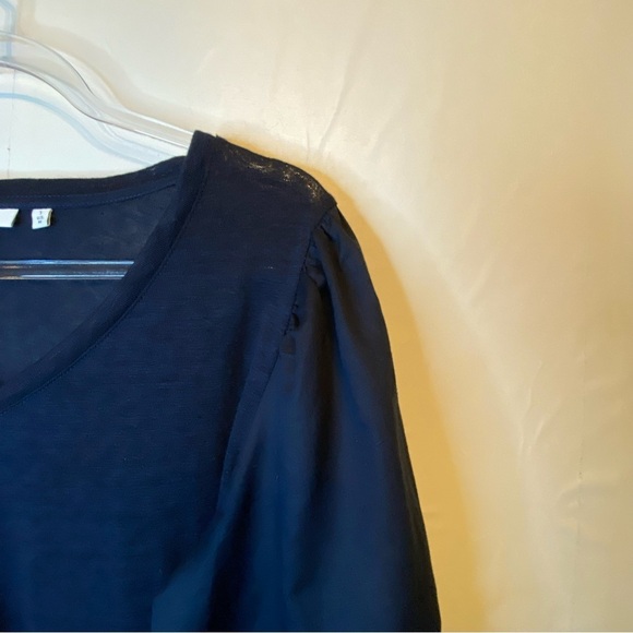 Chico’s V-Neck Blue Bishop Sleeve Linen Size1(med)Blouse - Picture 5 of 10